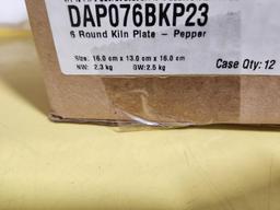 Case of 11, Front of House 6in Round Kiln Plates, Color: Pepper