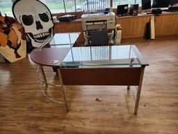 L Shape Glass Top Chrome Finish Office Desk w/ Matching Drawers 24in x 62in x 30in