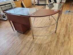 L Shape Glass Top Chrome Finish Office Desk w/ Matching Drawers 24in x 62in x 30in