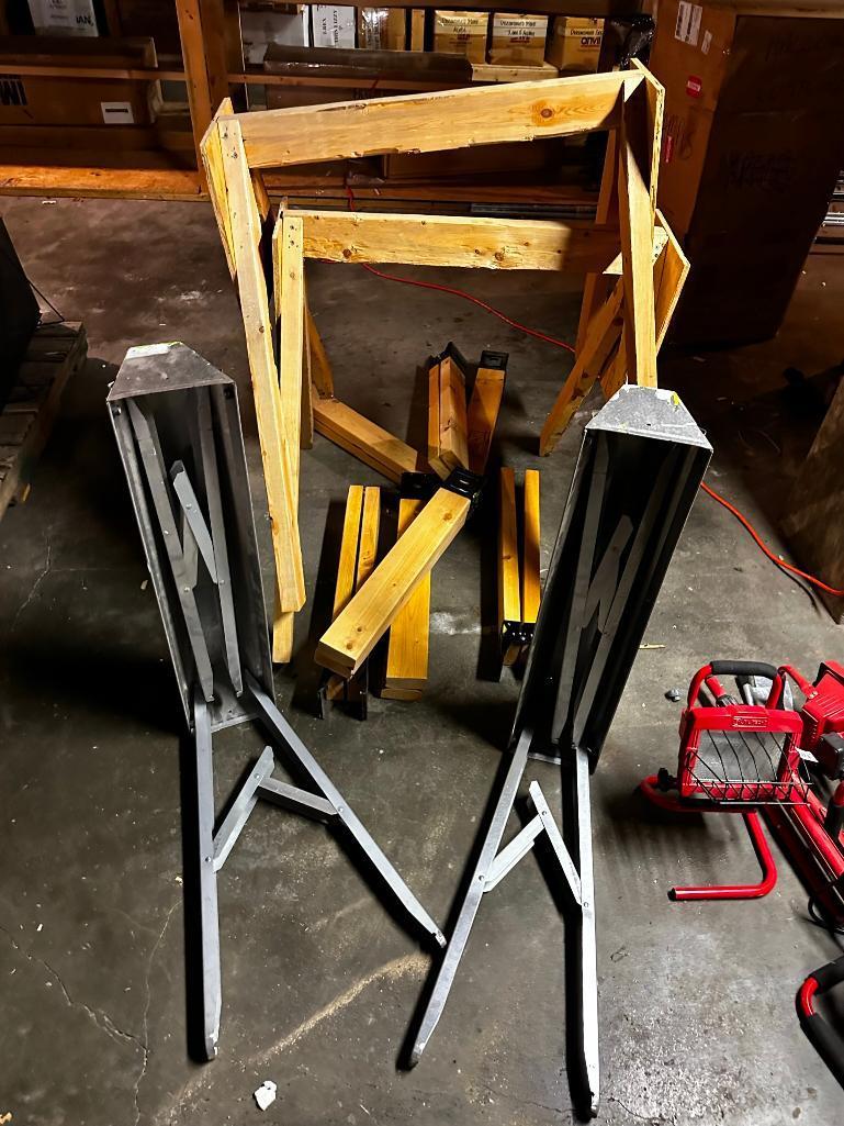 (2) Sets of Sawhorses, 1 Metal and 1 Wood