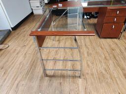 L Shape Glass Top Chrome Finish Office Desk w/ Matching Drawers 24in x 62in x 30in