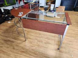 L Shape Glass Top Chrome Finish Office Desk w/ Matching Drawers 24in x 62in x 30in