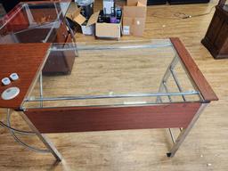 L Shape Glass Top Chrome Finish Office Desk w/ Matching Drawers 24in x 62in x 30in