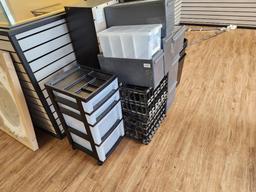 Assorted Plastic Storage, Drawers, Trash Cans