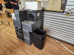 Assorted Plastic Storage, Drawers, Trash Cans