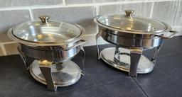 Lot of 2 Round Chafing Pan Servers w/ Base, Lids/Covers and Pans, Sold 2x$