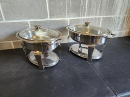 Lot of 2 Round Chafing Pan Servers w/ Base, Lids/Covers and Pans, Sold 2x$