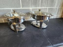 Lot of 2 Round Chafing Pan Servers w/ Base, Lids/Covers and Pans, Sold 2x$