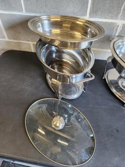 Lot of 2 Round Chafing Pan Servers w/ Base, Lids/Covers and Pans, Sold 2x$