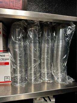 Cardboard To-Go Containers, New Plastic Glasses, 7 Boxes of Stirrers, Condiment Sugars