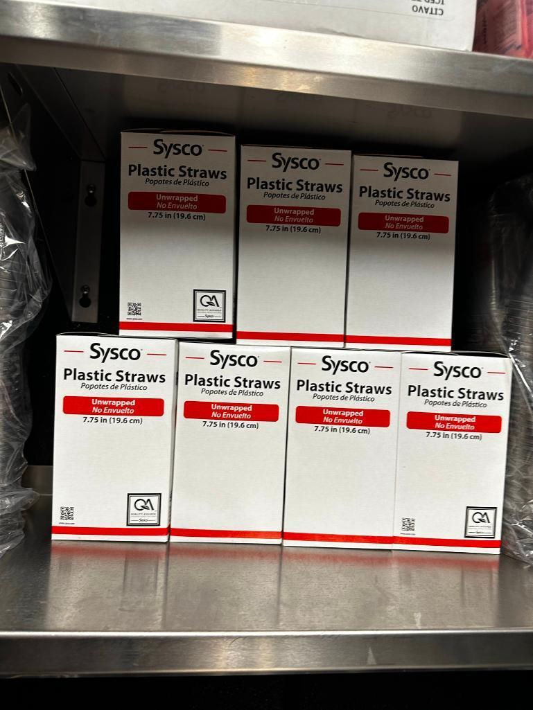 Cardboard To-Go Containers, New Plastic Glasses, 7 Boxes of Stirrers, Condiment Sugars