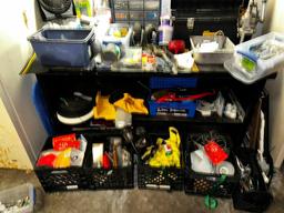 Metal Workbench, Contents Not Included, Hard to See w/ All the Supplies on Top