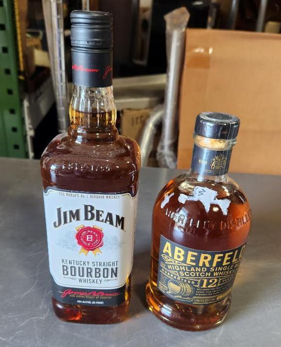 Lot of 2, Sealed Bottles, 1 Liter Jim Beam Bourbon Whiskey, .750ml Aberfeldy Single Malt Scotch 12yr