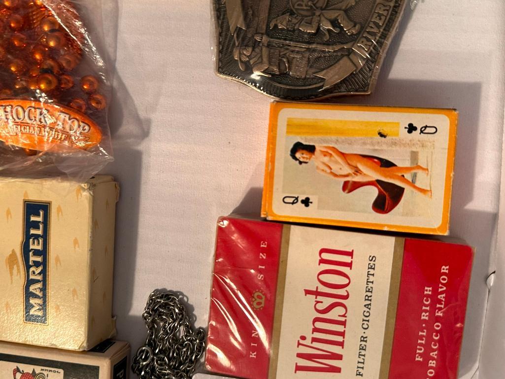 Vintage Playing Cards, Miniature Deck of Nudie Cards, Belt Buckle River City Roundup