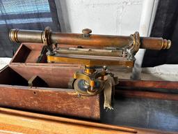 A. Saloe Co Antique Brass Transit and 2 Tripods, 1 Tripod Doesn't Fit to the Transit
