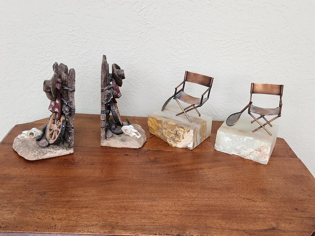 High-Quality Bookends, Western Theme and Marble/Tennis Chairs & Racquets