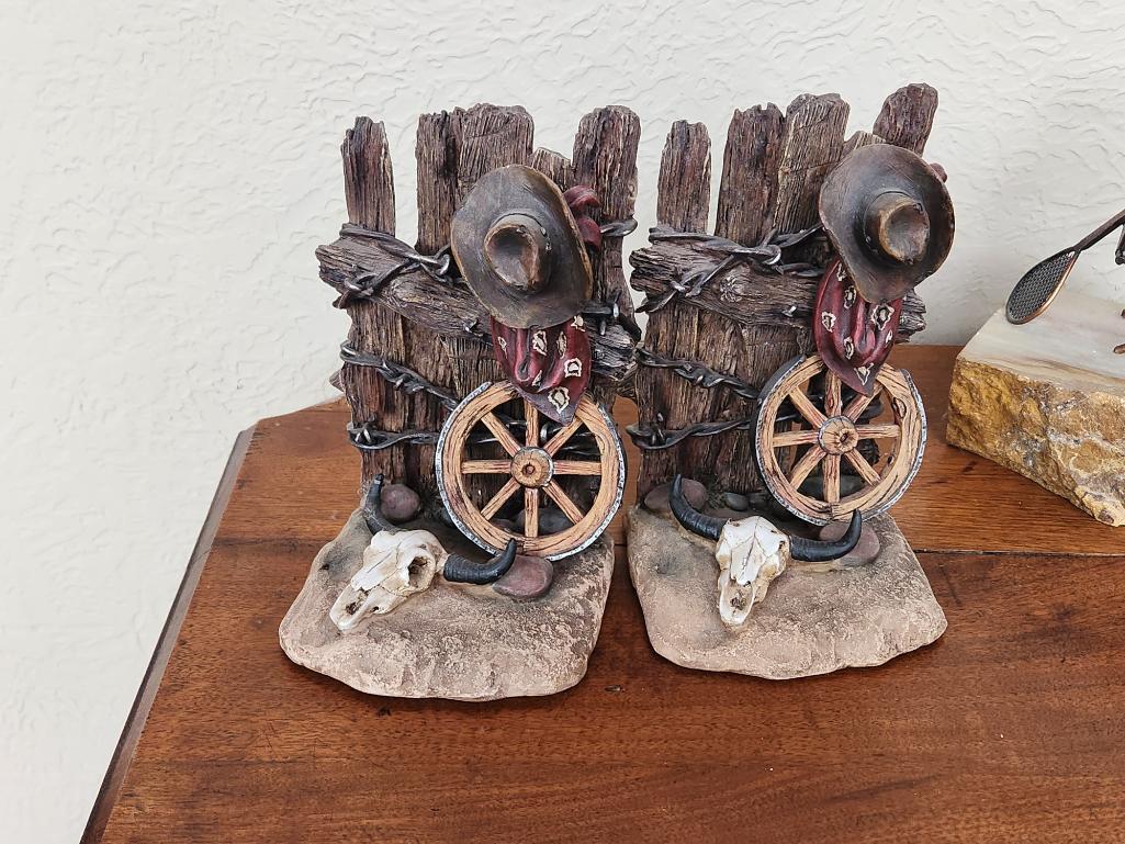 High-Quality Bookends, Western Theme and Marble/Tennis Chairs & Racquets