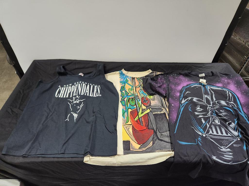 Lot of 3 Shirts; Chippendales, Darth Vader w/ Tag & Piccaso "Tomato Plant, 1944", Size XL