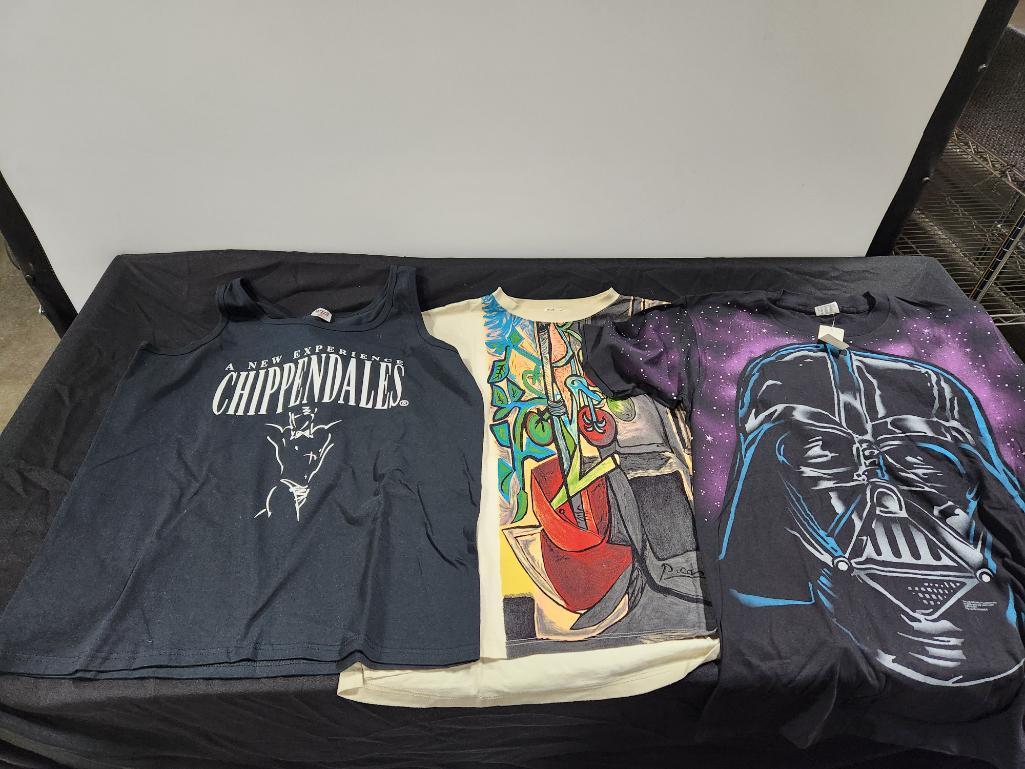 Lot of 3 Shirts; Chippendales, Darth Vader w/ Tag & Piccaso "Tomato Plant, 1944", Size XL