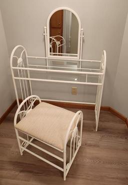 Metal Vanity, Bench and Mirror