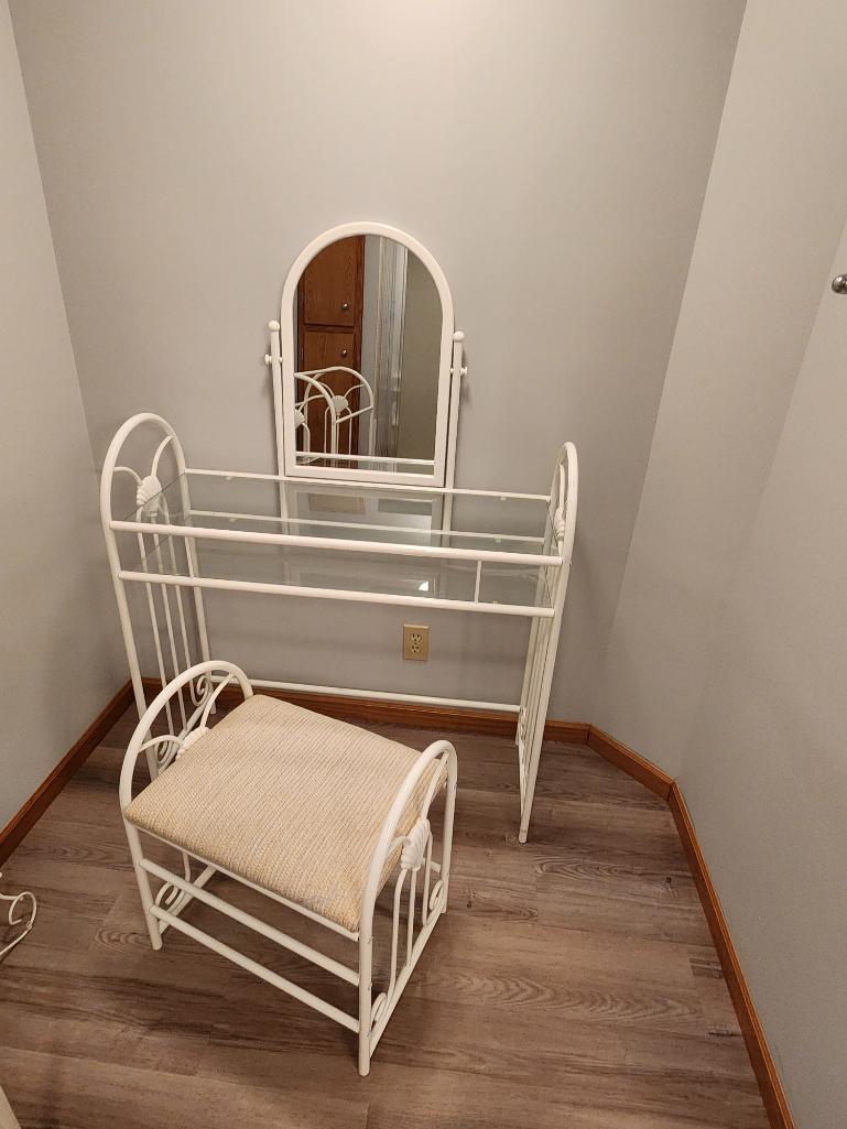 Metal Vanity, Bench and Mirror