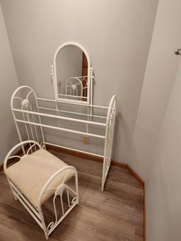 Metal Vanity, Bench and Mirror
