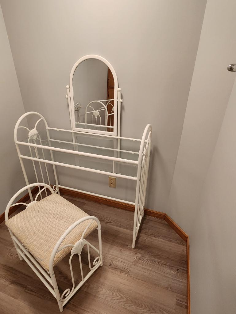 Metal Vanity, Bench and Mirror