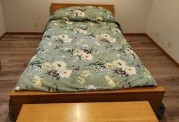 Full-Size Mid-Century Modern Bed w/ Box Spring & Mattress & Bedding