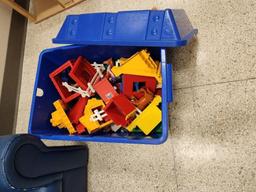 Lot of 3 Kids Sofa 32", Toy Shopping Cart & Box of Duplo Blocks