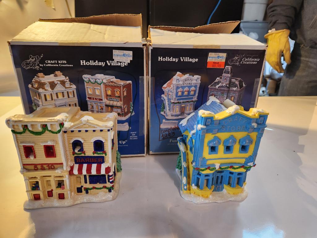 Lot of 2 Christmas Village - Barber Shop & Craft Store