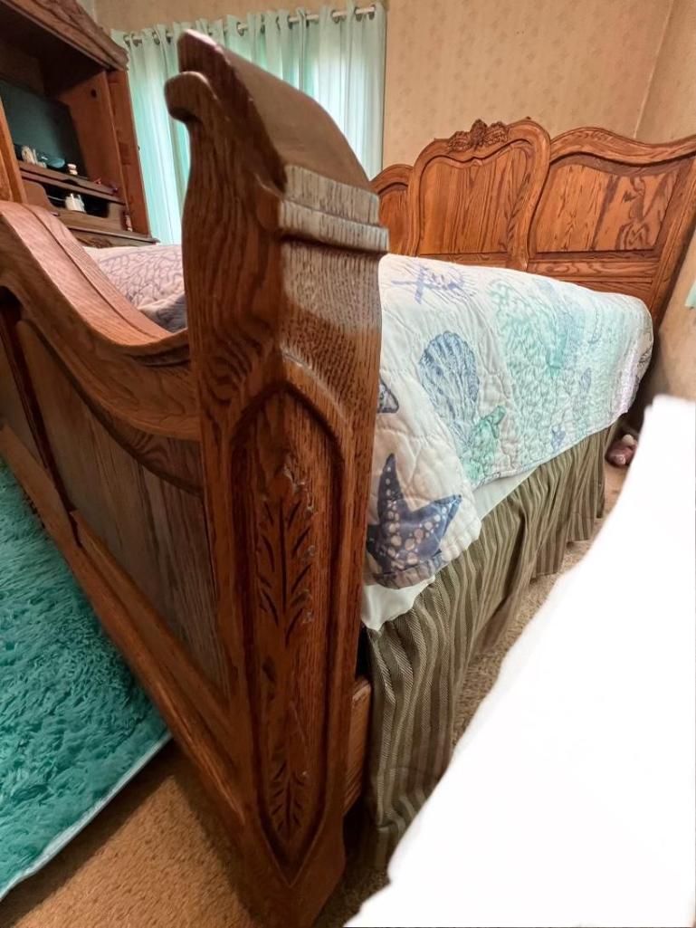 Oakwood Carved Oak King Size Bed Frame w/ Headboard - Mattress & Bedding Included, Pick up at 64th