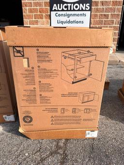 New in Box Unfinished Base Cabinet, 27in w x 34.5in h x 24in d
