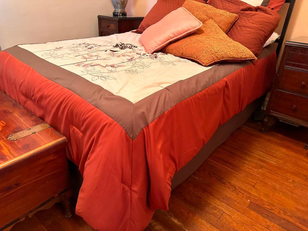 Full-Size Bed, Bedding, Box Spring and Mattress