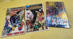 Three Vintage Comic Books, X-Men, Spiderman, Crisis of Infinite Earths 75 Cent & Others