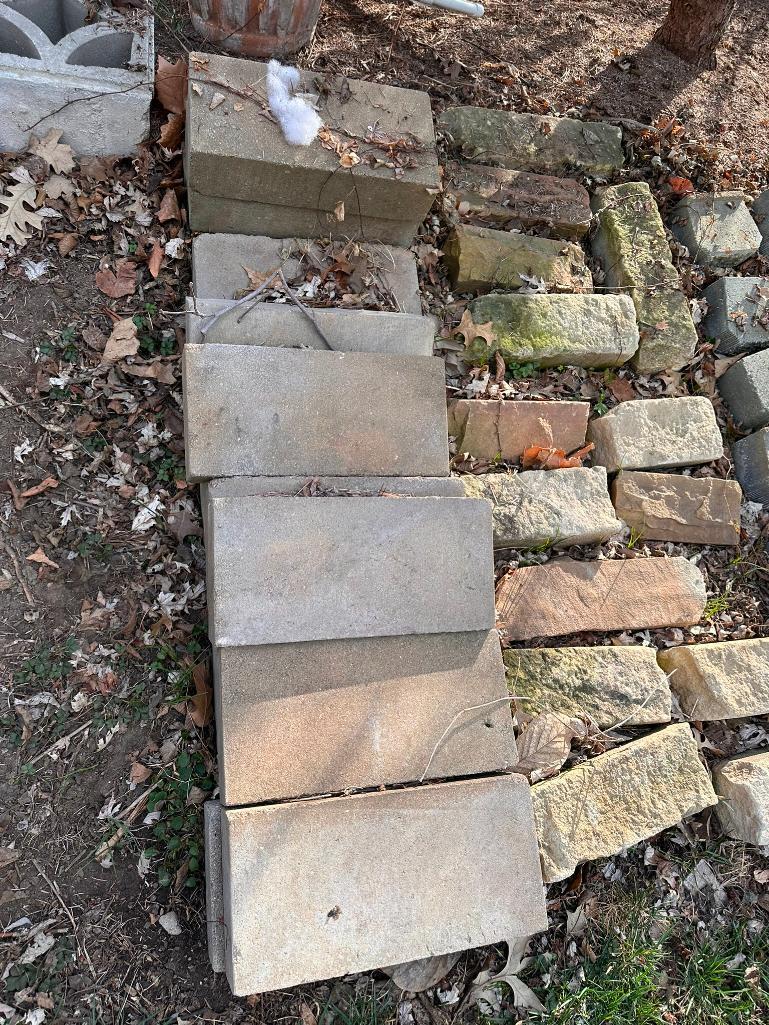 Large Group of Landscaping Stones, Pavers, Edging and Blocks, 60 Pieces