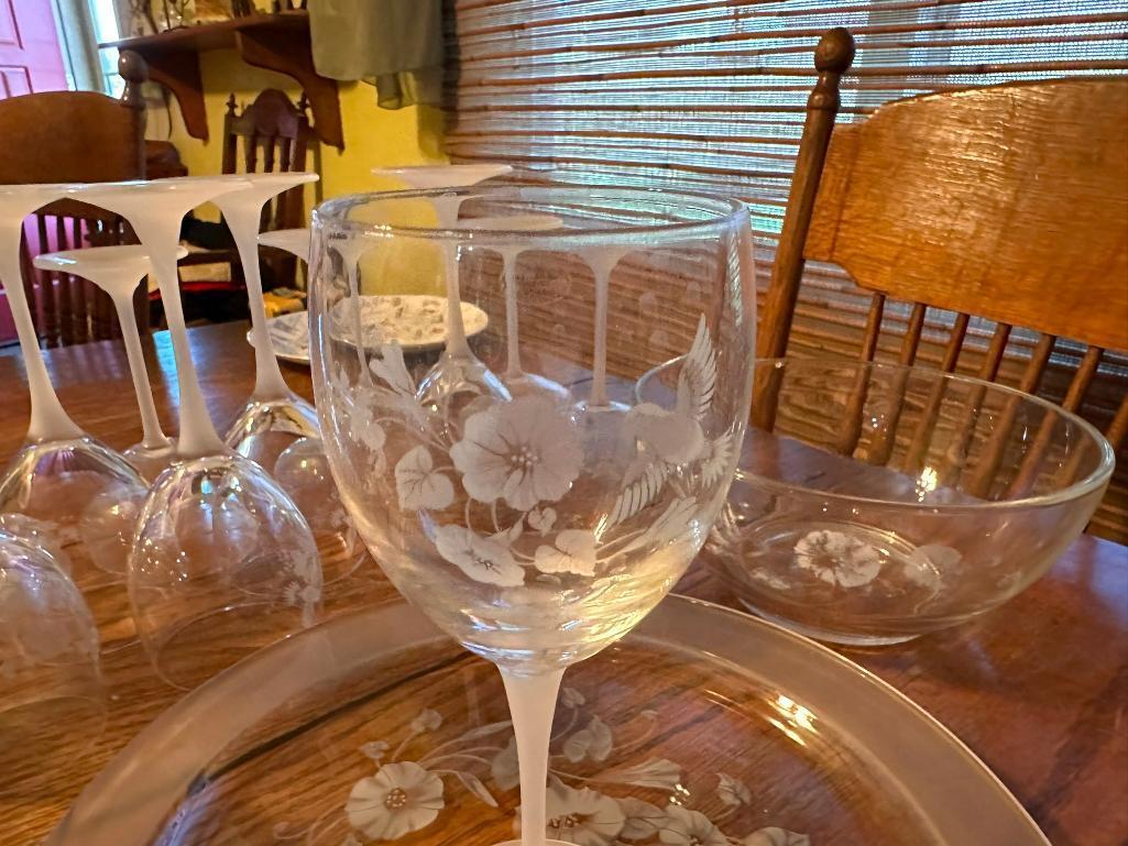 Fancy Etched Glass Dinnerware and Stemware