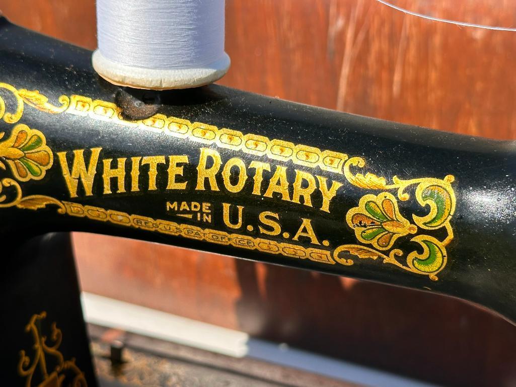 Antique White Rotary Sewing Machine w/ Wood Case, Purchased from Mickel's Sewing Machines 15th &