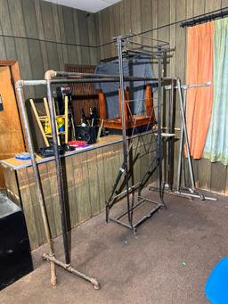 2 Steel Pipe Clothing Racks, 1 Metal Clothing Rack, 1 Parts Rack