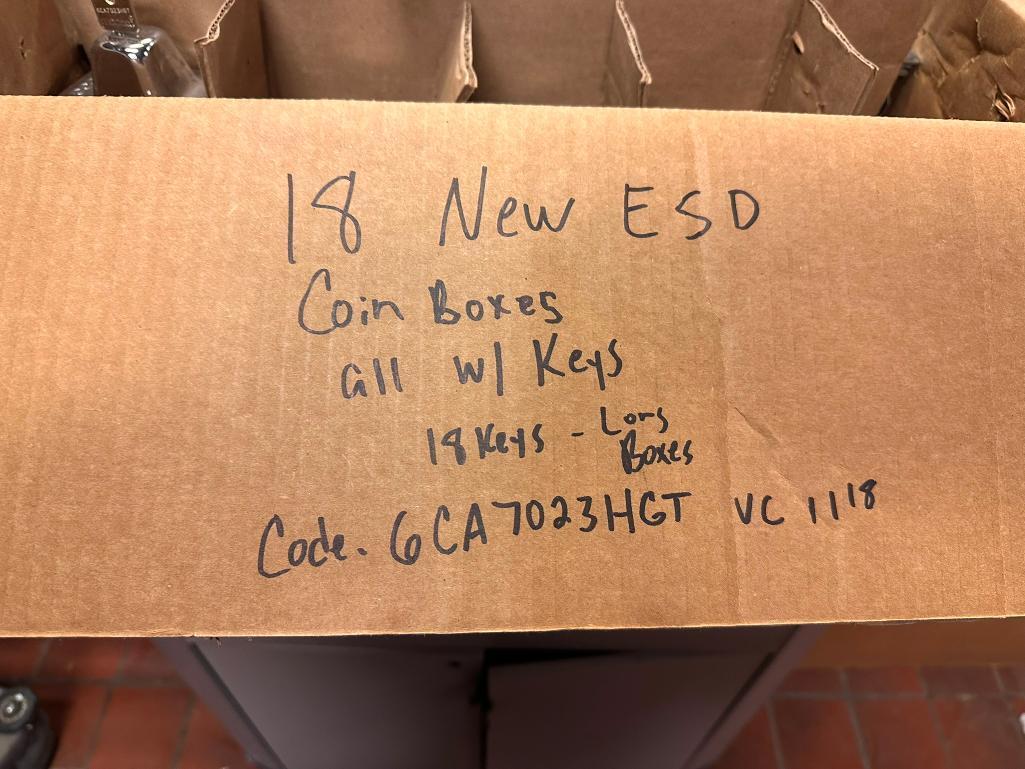 18 New E.S.D. Coin Boxes, All w/ Keys, Long Boxes, Code: 6CA7023HGT VC1118