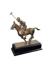 Bronze Sculpture on Base, Polo Player, 13in, Unsigned, Note: Polo Mallet is Broken at Where it Me...
