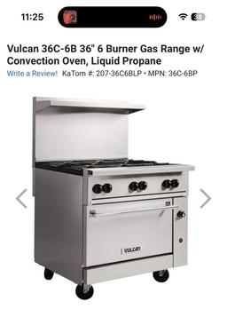 Vulcan 36C-6B 36in 6-Burner Gas Range w/ Convection Oven, Gas, Pre-Owned, Disassembled, Untested,