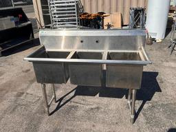 Regency Stainless Steel 3-Compartment Sink, NSF Model 600S31515 - 54in L x 30in D x 36in-45in H,