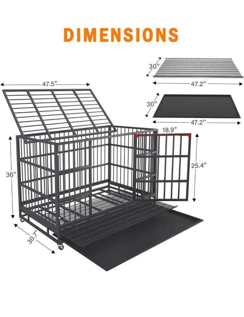 New in Box, HEAVY DUTY DOG CRATE, SKU: P-0209-BKA1 - 47.5in x 36in x 30.7in, Portable