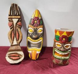 Lot of 3 Solar LED Tiki Statues