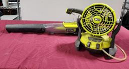 Lot of 2 Ryobi Cordless Misting Fan & Jet Fan Blower, 18v - No Batteries