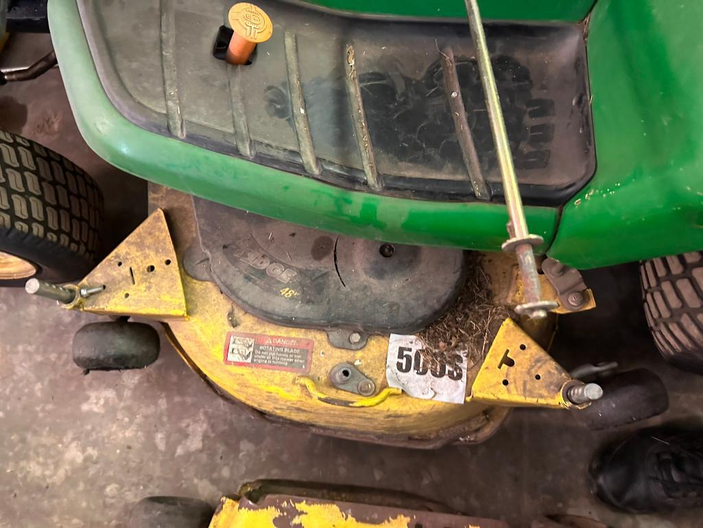 John Deere Riding Lawn Tractor, Likely Model 325, w/ Snow Plow Blade