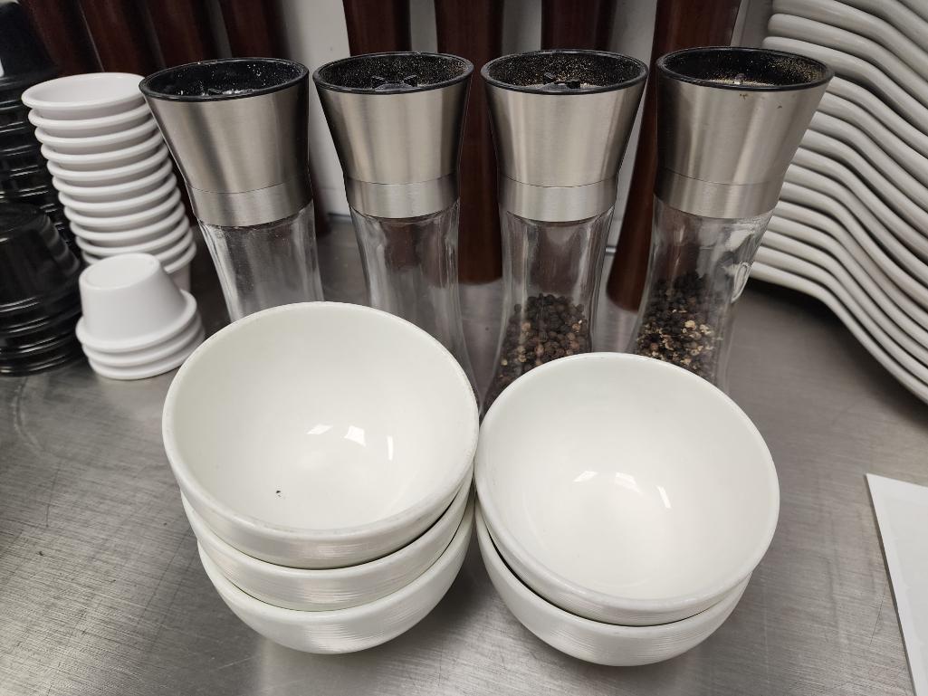 Misc. Group of Pepper and Salt Grinders, Cups, Ramekins