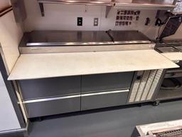 Delfield Welbilt 72in Sandwich / Salad Refrigerated Prep Table, 4-Drawer, 2 Hinge Tops, Mobile Base