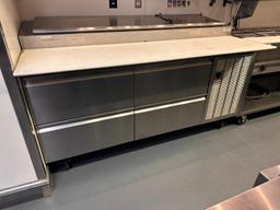 Delfield Welbilt 72in Sandwich / Salad Refrigerated Prep Table, 4-Drawer, 2 Hinge Tops, Mobile Base