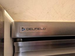 Delfield Welbilt 72in Sandwich / Salad Refrigerated Prep Table, 4-Drawer, 2 Hinge Tops, Mobile Base